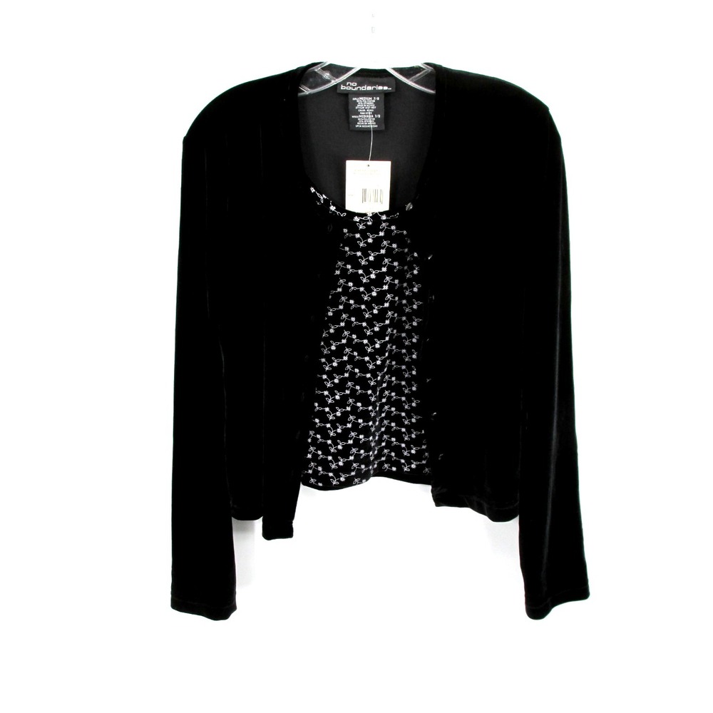 No Boundaries Black Velvet Floral Pullover Blouse Women 7/9 Y2K Vintage NWT